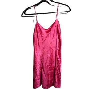 Y2K Victoria's Secret Hot Pink 100% Silk Slip Mini Dress Lingerie Chemise Slit M